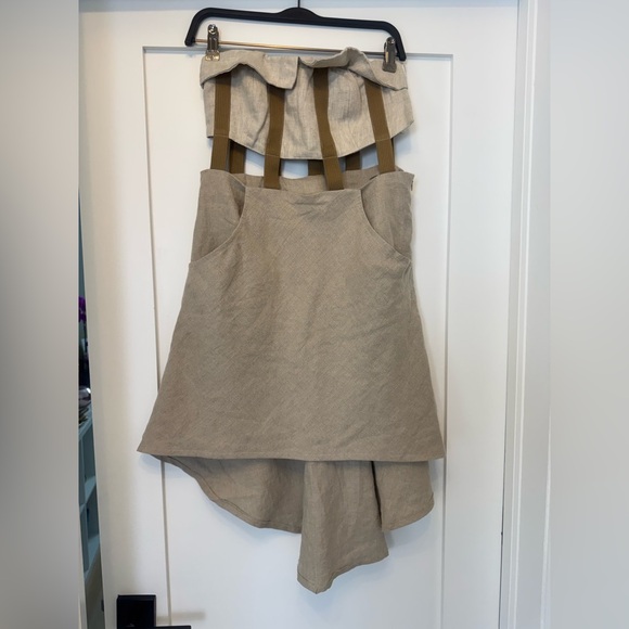 Chloé Comme Paris Linen Dress Cutout Strap Dress Natural Beige – Size 2 - Picture 3 of 8